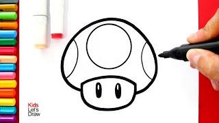 Cómo dibujar el HONGO DE MARIO Fácil   | How to draw MUSHROOM Super Mario Bros (Toadstool)