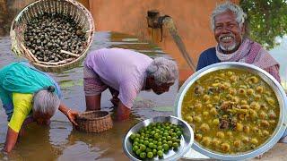 Pond snail collect and cooking in village traditional system | how tribe people clean & cook snail