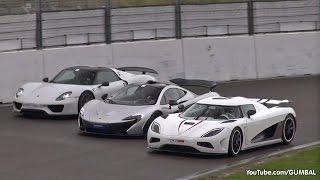 Koenigsegg Agera R + Porsche 918 Spyder + McLaren P1 on track!