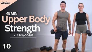 45 Min UPPER BODY WORKOUT with WEIGHTS | Unilateral Strength & Muscle Building + ABS