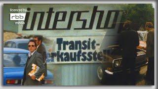 Car yard, Intershop, luxury shops in East Berlin | GDR, 1970s