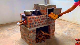 Build a multi-purpose wood stove with a baking tray from cement and bricks