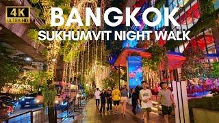 𝟰𝗞 𝗛𝗗𝗥    2024 Night Walk on Sukhumvit Road| Phrom Phong to Thonglor - A Serene Escape in Bangkok