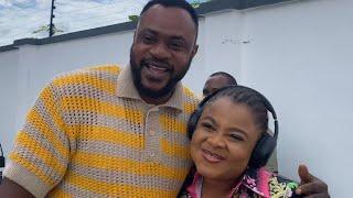 ODUNLADE GREETS OGA BELLO, BIMBO ADEMOYE, ADENIYI JOHNSON, FEMI ADEBAYO, OTHERS AT FILM LOCATION