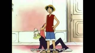 Luffy uses Helmeppo as a human shield