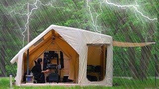 COZY CAMPING IN HEAVY RAIN,  WITH NEW INFLATABLE TENT