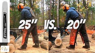 #104 Stihl Light Chainsaw Bar Test - 25 inch vs. 20 inch - Best for Bucking Rounds - Stihl MS 500i