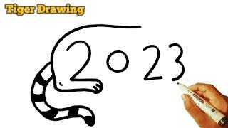 Tiger  drawing | how to draw Tiger  from number 2023 | number drawing