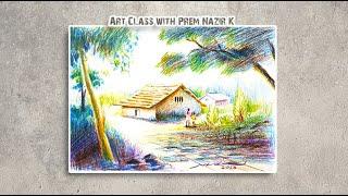 Landscape | Colour pencil demo | Art class with Prem Nazir K 3