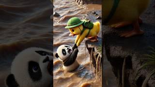 Duckling helps injured panda cub  #DuckRescue #CuteAnimals #AnimalRescue