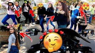 College Cute Girls Reactions  On Loudest Exhaust z900 & Hayabusa  | Superbike Reaction In India ||