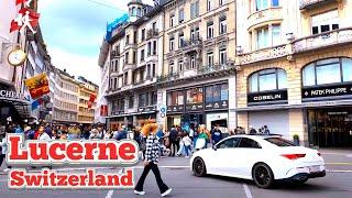 LUCERNE, SWITZERLAND:  Beautiful City Walking Tour so many Tourists 4K60