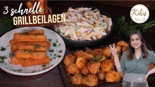 3 SUPER SCHNELLE GRILLBEILAGEN!   Crispy Kartoffeln, bunter Nudelsalat & Halloumi-Fries 