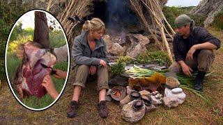 Couple Wrests Food from Ferocious Beasts and Cooks a Feast in Their Luxurious Self-Built Shelter.