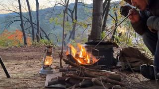 Solo camping in late autumn | Spending a night by the fire and in a hammock