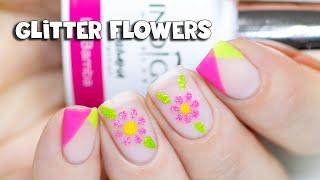 Sparkly Glitter Flowers Nail Art