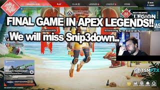 Snip3down bids farewell to apex legends - LAST TOURNAMENT MATCH WITH TSM!!