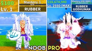 Beating Blox Fruits as Luffy (Gear 5)! Rubber Noob to Pro Lvl 1 to Max Full Ghoul V4 Awakening!