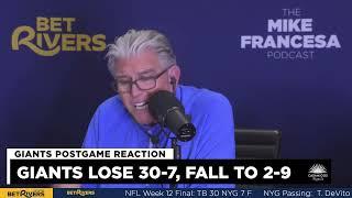 Bucs Romp Over Jones-less Giants 30-7 - Mike Francesa LIVE Reaction