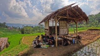 Ya Beginilah Hidup Di Desa. Makan Nasi Liwet Seadanya Di Saung Sawah, Ngopi Ngudud Tertawa Bebas