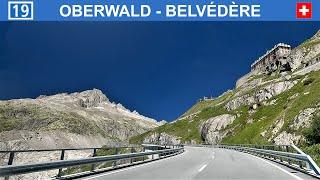 Driving in Switzerland. Furkastrasse from Oberwald to Belvédère (Rhône Glacier). 4K
