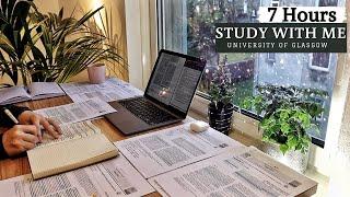 7 HOUR STUDY WITH ME | Background noise, Rain Sounds, 10-min break, No Music