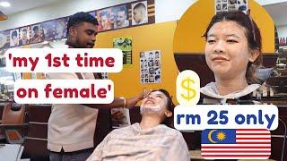 trying face massage at an Indian barber shop in Malaysia Brickfields | cheapest face massage