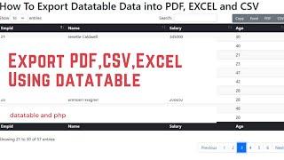 Export jQuery Datatable Data into CSV,PDF and Excel Using PHP and Ajax| Export Datatable Data