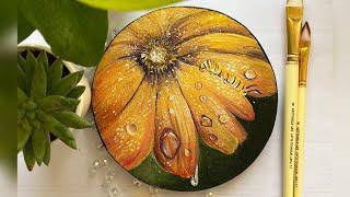 Super easy #Acrylic #painting for #beginners tutorial step by step CATERPILLAR ON THE FLOWER