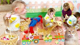 Baby Monkey icy with Brryan Playing With Baby Cat  So lovely | Family Monkey