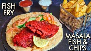 Masala Fish And Chips | Fish Masala With Naan, Salad And Chips | Restaurant Style Masala Fish