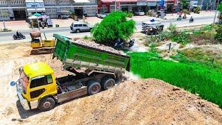 Wonderful SHOW Landfillng by Excellent Skill Driver Dozer KOMATSU D31P with 10wheel Dump Truck  EP03