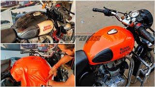 Royal Enfield Classic Tank Vinyl Wrapping Gloss Orange | Bullet Modification | Vwraps Sikar