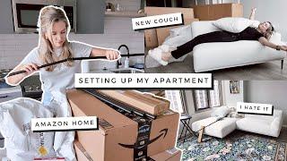 Setting up my apartment! Amazon Home Unboxing! NEW couch & Rug!