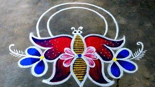 2025 new year muggulu with coloursBeautiful New year kolamnew year rangoliSuper Color Rangoli