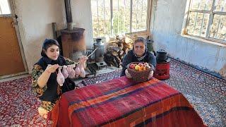 Cooking lamb testicles in the nomadic village | life of Iranian nomads in winter