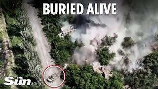 Ukrainian tank pumps shells into house where Russian troops are hiding, blasting it to rubble