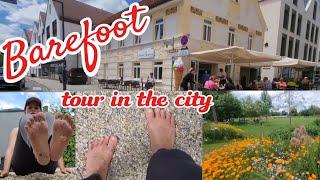 walking barefoot in the city in germany / tour / perennial plant update / window shopping