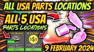 How To Find All 5 USA Parts Locations For Weekly Quests In Roblox Drive World | 9 Feb 2024 Update