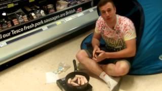 Camping and cooking in a supermarket