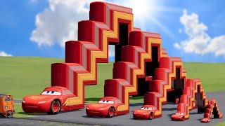 Big & Small Long Stair Lightning Mcqueen vs Bumps with Jumping Spikes | BeamNG.Drive