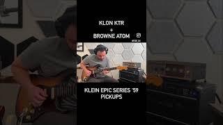 Klon KTR into Browne Atom, into Two Rock Classic Reverb Sig. Playing Klein Epic Series 59 pickups.