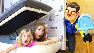 Hide and seek Hello Neighbor in Real Life Play With Children at Home