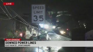 Downed power lines on East Main Street near downtown Spartanburg