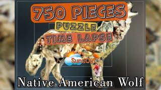 Solving Native American Wolf 750 Pieces Shaped Puzzle | SunsOut | Time Lapse