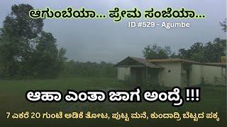 ID #529 - ಆಗುಂಬೆ ಹತ್ತಿರ 7 ಎಕರೆ 20 ಗುಂಟೆ ತೋಟ ಮತ್ತು ಮನೆ ಮಾರಾಟಕ್ಕಿದೆ | Agumbe | ಕುಂದಾದ್ರಿ ಬೆಟ್ಟ