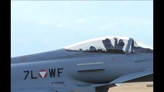 Friendly waving Austrian Eurofighter Typhoon Pilot 7L-WF / Takeoff from Zeltweg /Sonicboom /Airpower