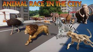 Carnivore VS Herbivore Animals Race in the City included Mammoth, Lion, Elephant, Ostrich, Giraffe