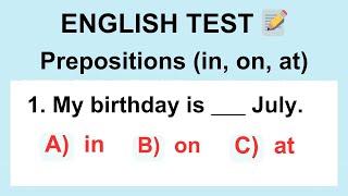 English Test: Prepositions (in, on, at): Basic Grammar – Prepositions Practice Test #englishtest