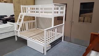 Holly Double Bunk Bed Solid Hardwood White Colour Malaysian Made